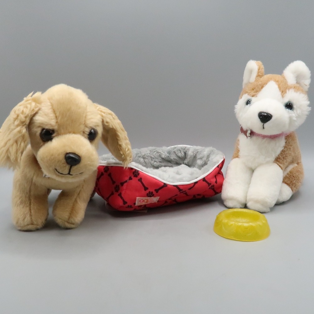 Our Generation Golden Retriever Huskey Pup Puppy Dog Bed Dish Toy‎ Lot plush